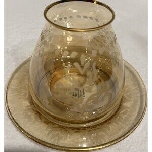 UV Glow Glass Amber Etched Depression Aroma Shade & Candle Base Plate
